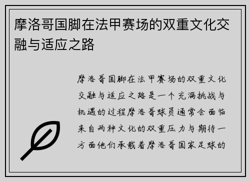 摩洛哥国脚在法甲赛场的双重文化交融与适应之路