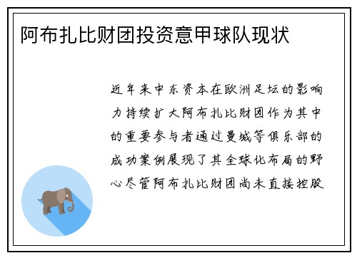 阿布扎比财团投资意甲球队现状
