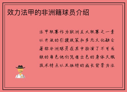 效力法甲的非洲籍球员介绍